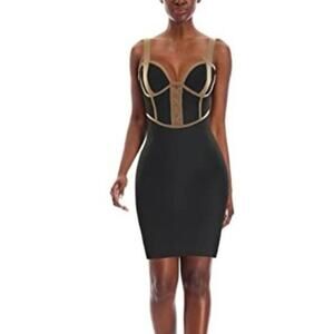 Hybrid & Company Black Gold Corset Sexy Stretch Bodycon Party Dress Small NWOT